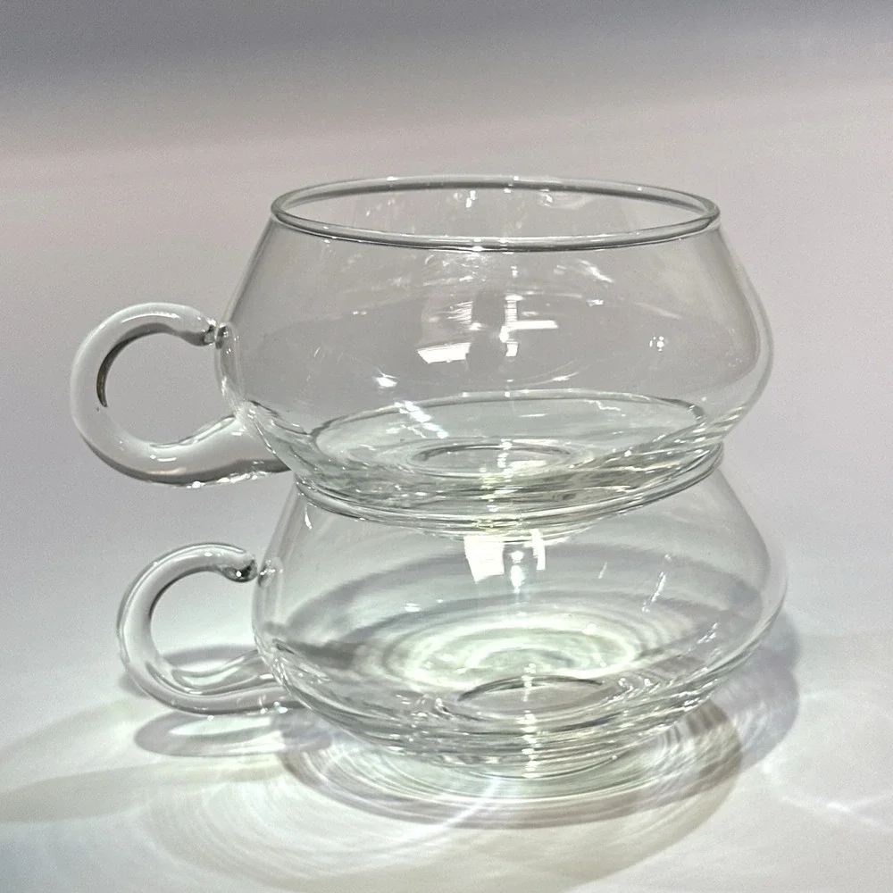 Vintage Moderno Riekes Crisa Hand Blown Clear Glass Punch Cups Set of‎ 2